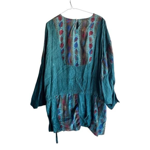 Vtg Golden River Women's Embroidered Oversized Peasant Blouse Floral Green LARGE - Picture 2 of 12